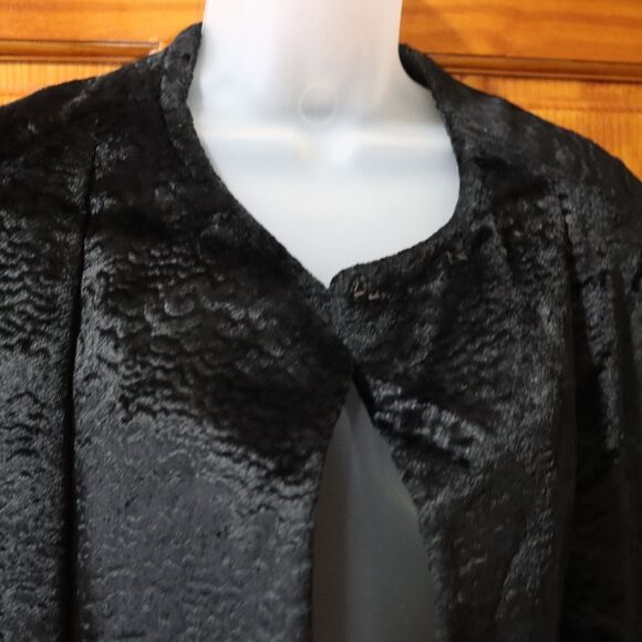 Vintage 50s 60s Black Velvet Swing Coat Textured Opera Evening Jacket XL - Picture 3 of 9